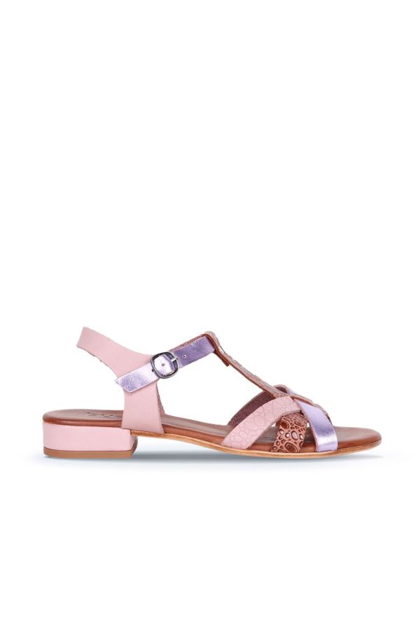 Pembe Deri Kadın Topuklu Sandalet