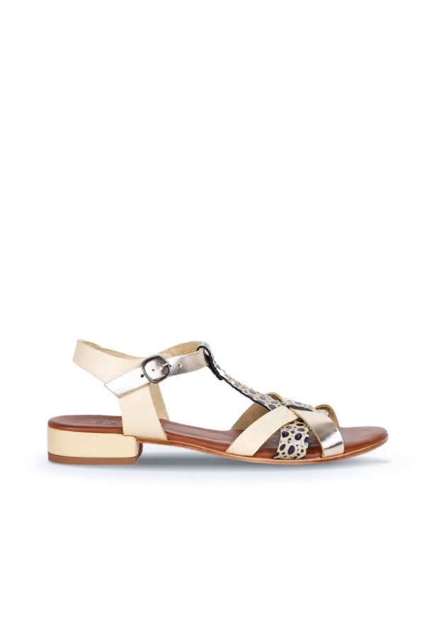 Sarı Deri Kadın Topuklu Sandalet