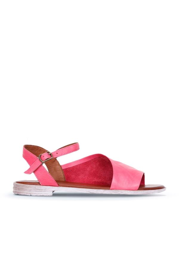 Fuşya Deri Kadın Düz Sandalet