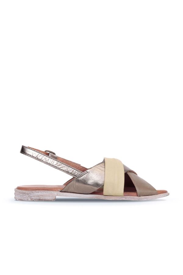 Haki Multi Deri Kadın Düz Sandalet