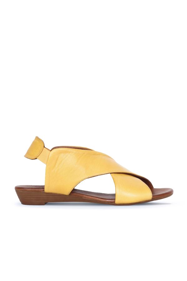 Sarı Deri Kadın Sandalet