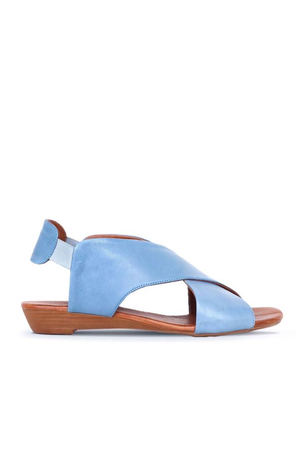 Mavi Açık Deri Kadın Sandalet