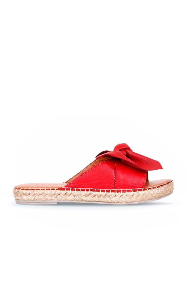 Kırmızı Deri Kadın Espadril Terlik