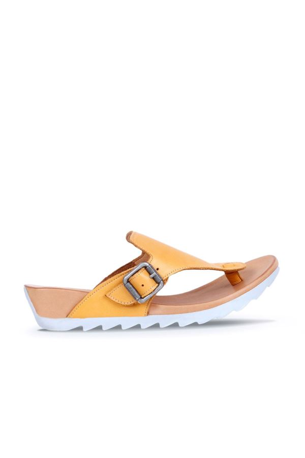 Sarı Deri Kadın Parmak Arası Terlik