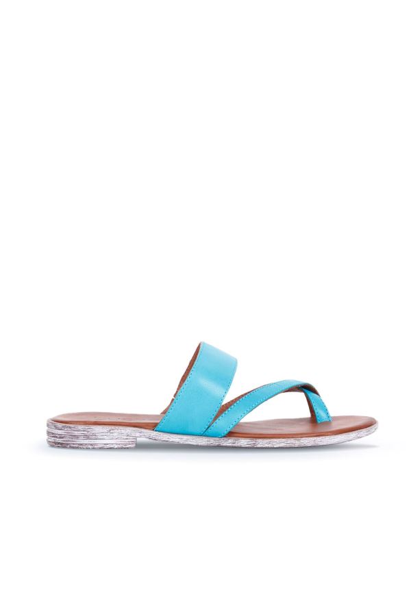 Turkuaz Deri Kadın Parmak Arası Terlik