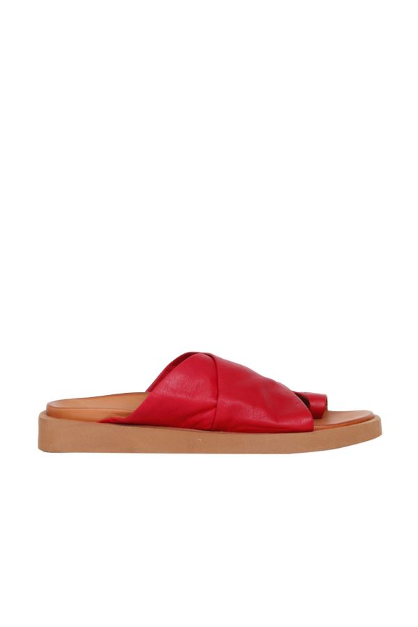 Kırmızı Deri Kadın Parmak Arası Terlik