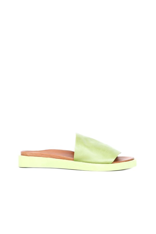 Yeşil Deri Kadın Düz Terlik