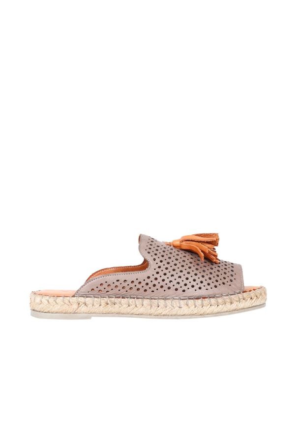 Gri Taba Deri Kadın Espadril Terlik