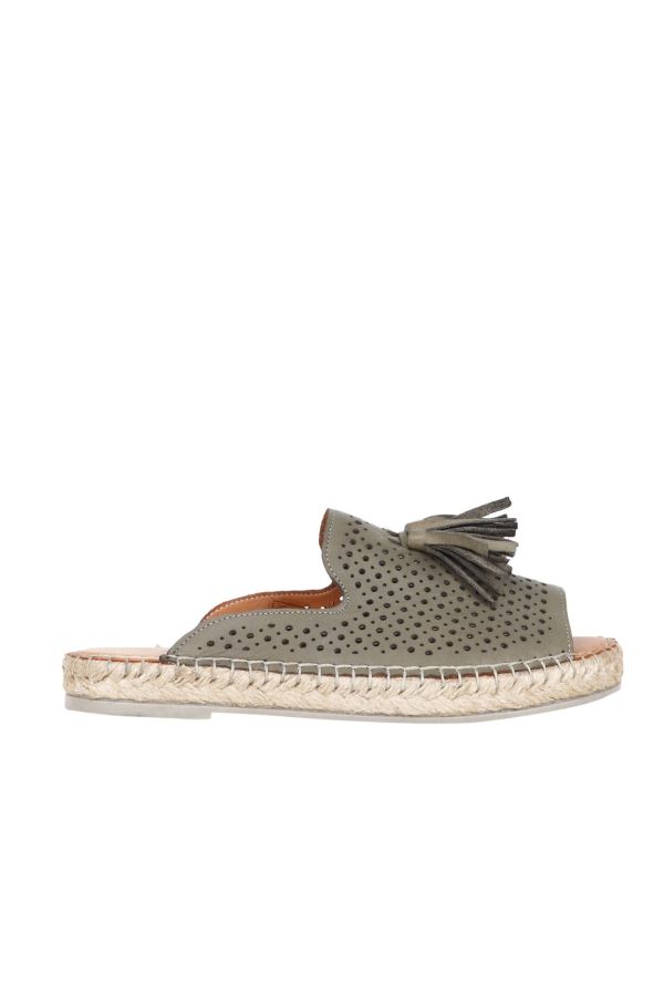 Yeşil Deri Kadın Espadril Terlik 