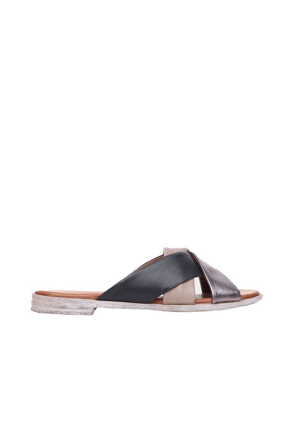 Bronz Multi Deri Kadın Düz Terlik