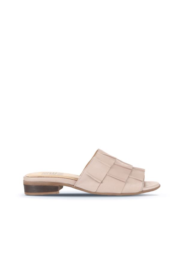 Gri Deri Kadın Topuklu Terlik