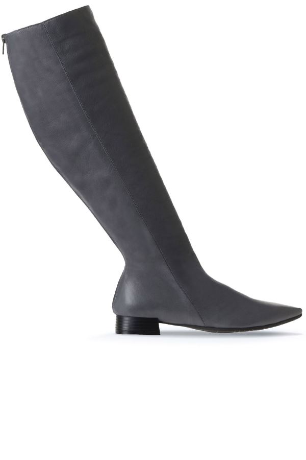 Gri Deri Kadın Düz Çizme