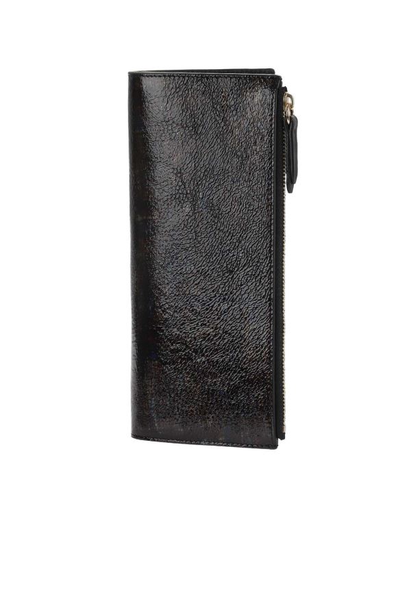 Kahverengi Mavi Parlak Deri Kadın Cüzdan