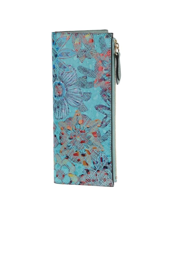 Turkuaz Çiçekli Deri Kadın Cüzdan