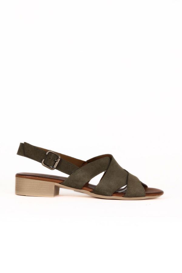 Haki Alf Süet Kadın Az Topuklu Sandalet