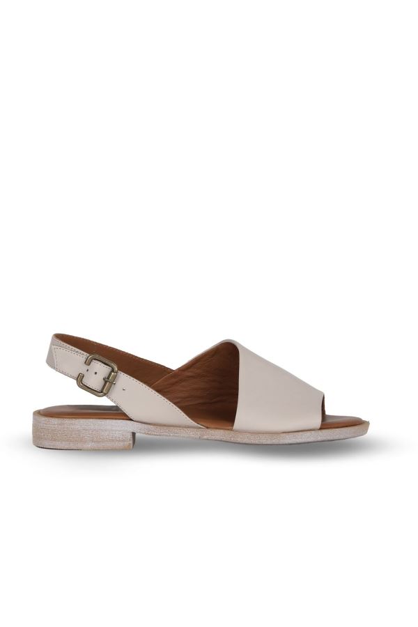 Gri Deri Kadın Düz Sandalet
