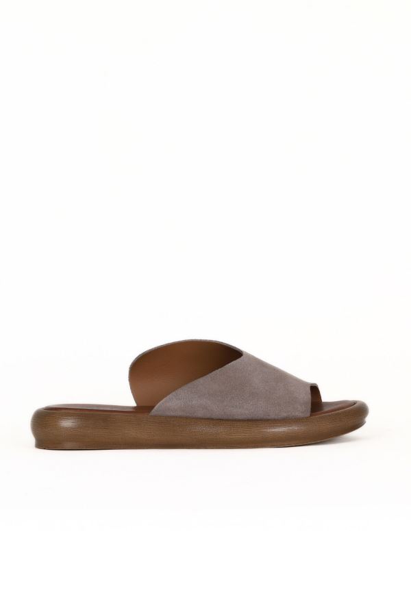 Gri Koyu Alf Süet Kadın Düz Terlik 