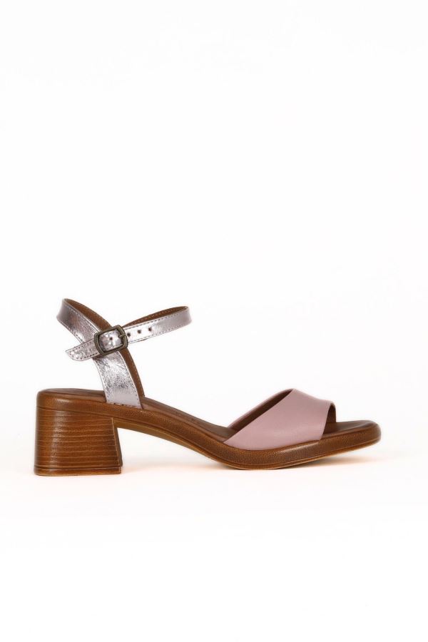 Gül Kurusu Deri Kadın Topuklu Sandalet