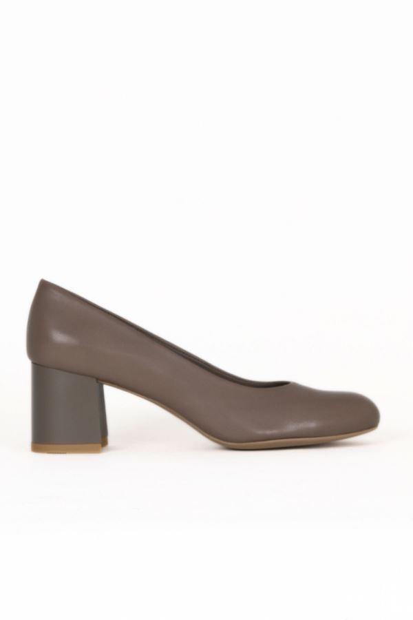 Gri Deri Kadın Topuklu Ayakkabı