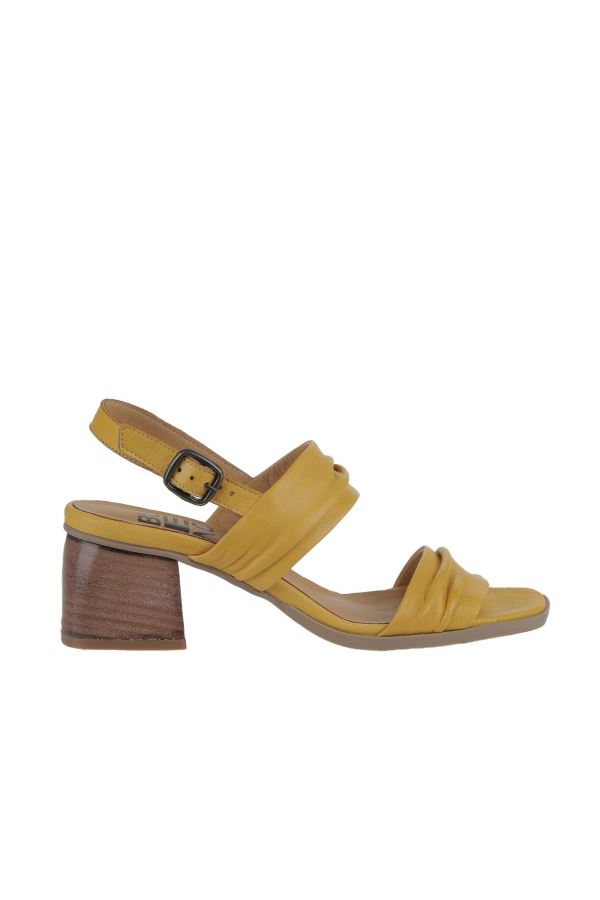 Sarı Deri Kadın Topuklu Sandalet