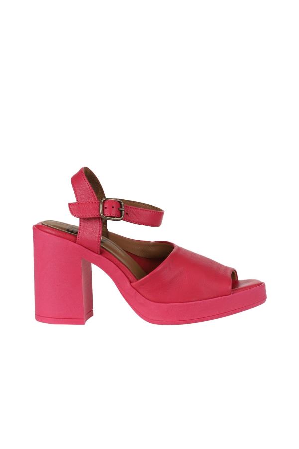Fuşya Deri Kadın Topuklu Sandalet