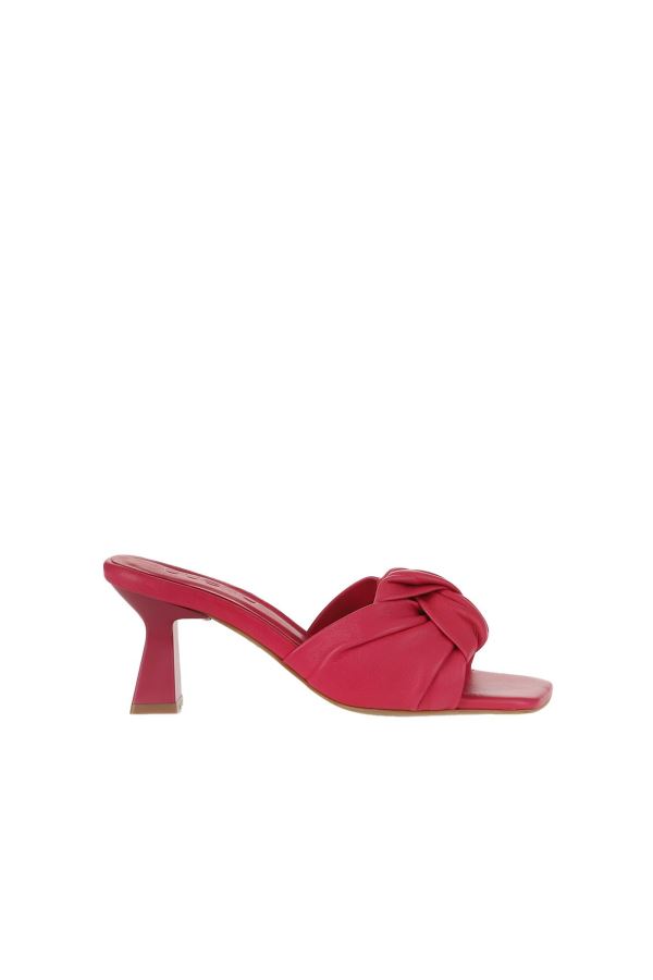 Fuşya Deri Kadın Topuklu Terlik