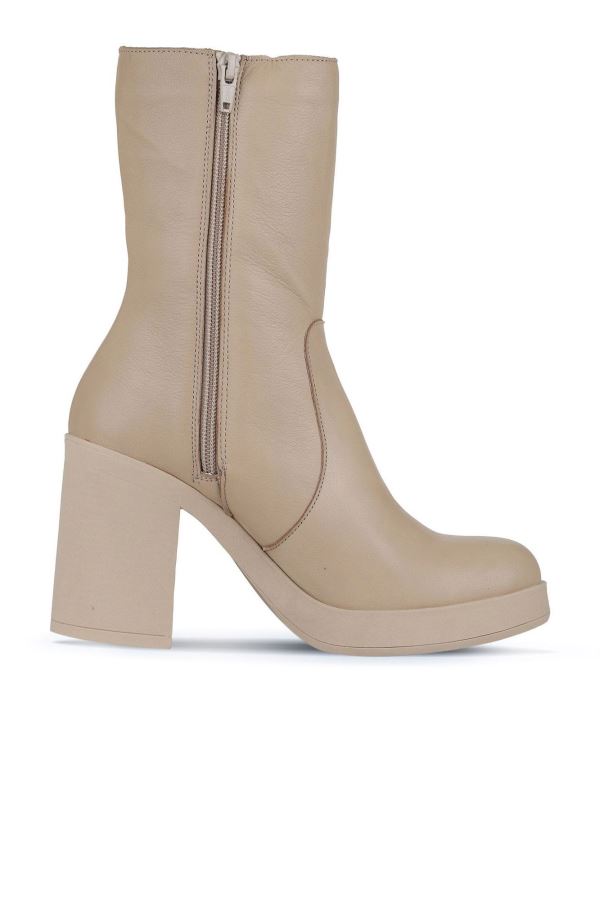Vizon Deri Kadın Topuklu Bot