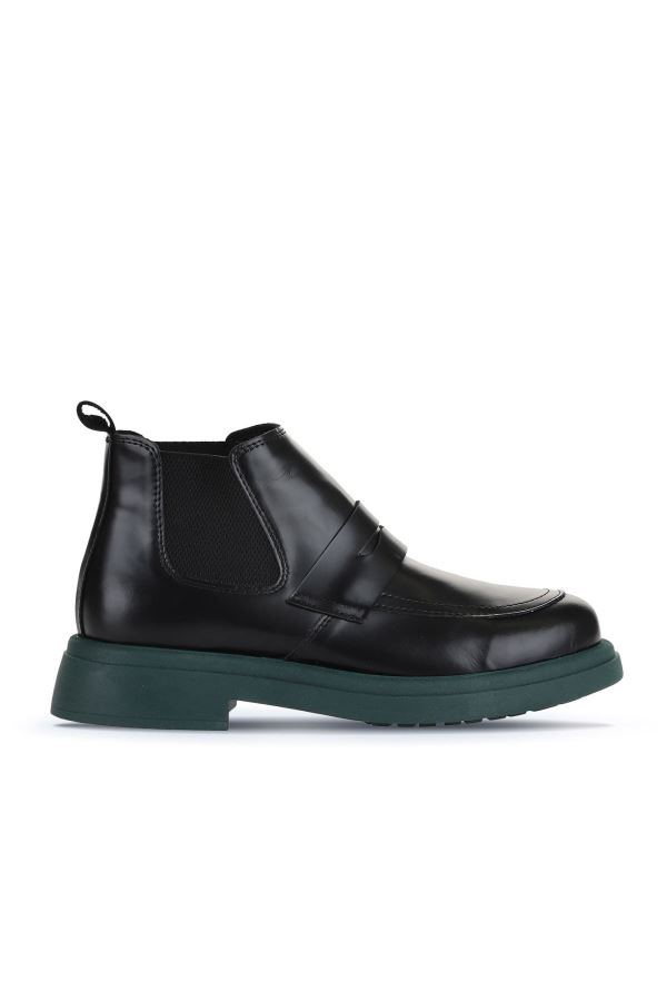 Siyah Yeşil Açma Deri Kadın Düz Bot