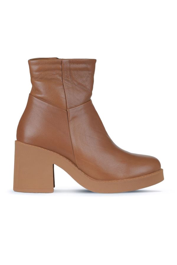 Taba Deri Kadın Topuklu Bot