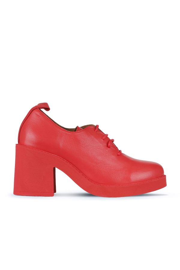Kırmızı Deri Kadın Topuklu Ayakkabı