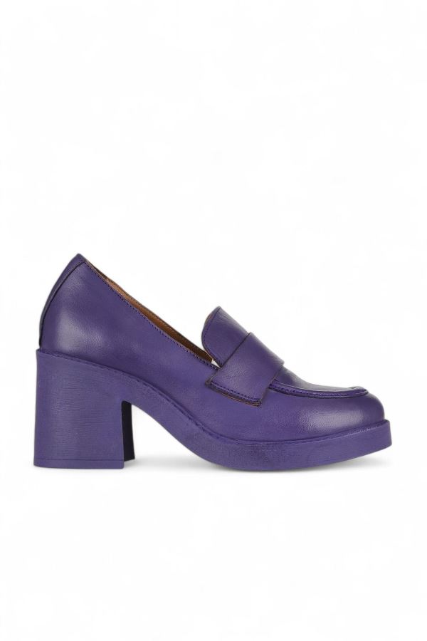 Lila Deri Kadın Topuklu Ayakkabı