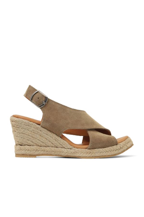 Naturel Süet Kadın Dolgu Topuklu Sandalet