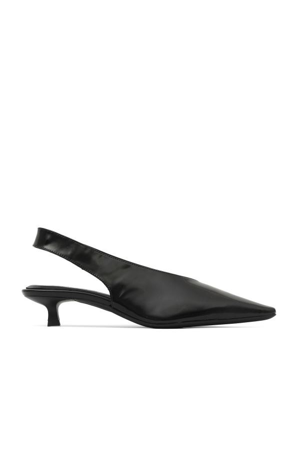 Siyah Açma Deri Kadın Topuklu Ayakkabı