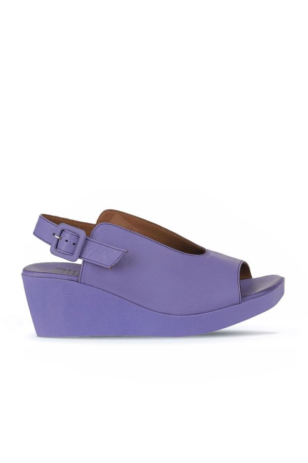 Lila Deri Kadın Dolgu Topuklu Sandalet