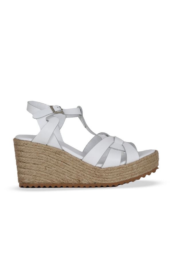 Beyaz Deri Kadın Dolgu Topuklu Sandalet