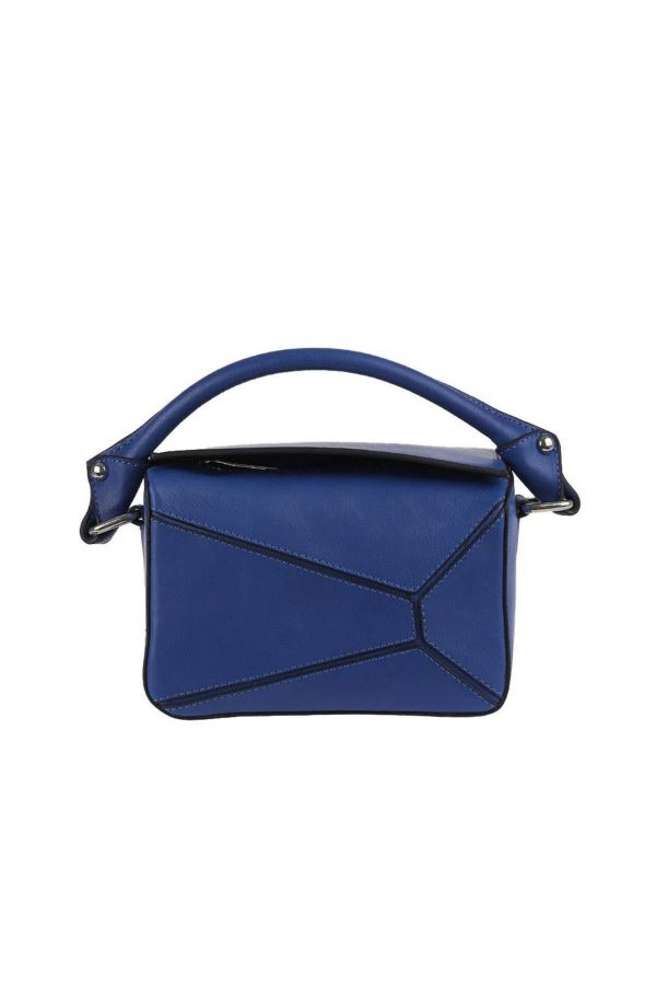 Mavi Koyu Deri Kadın El Çantası 