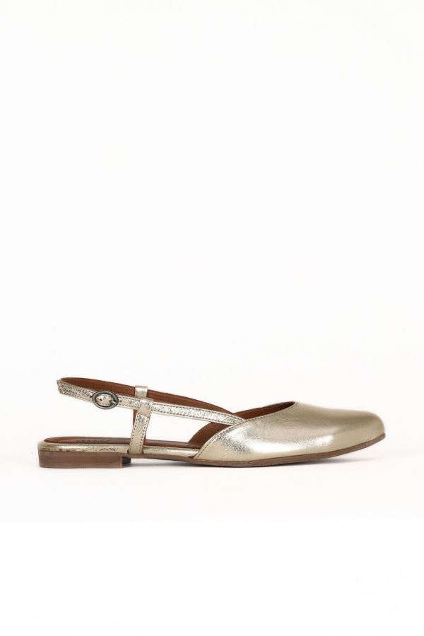 Altın Parlak Deri Kadın Sandalet