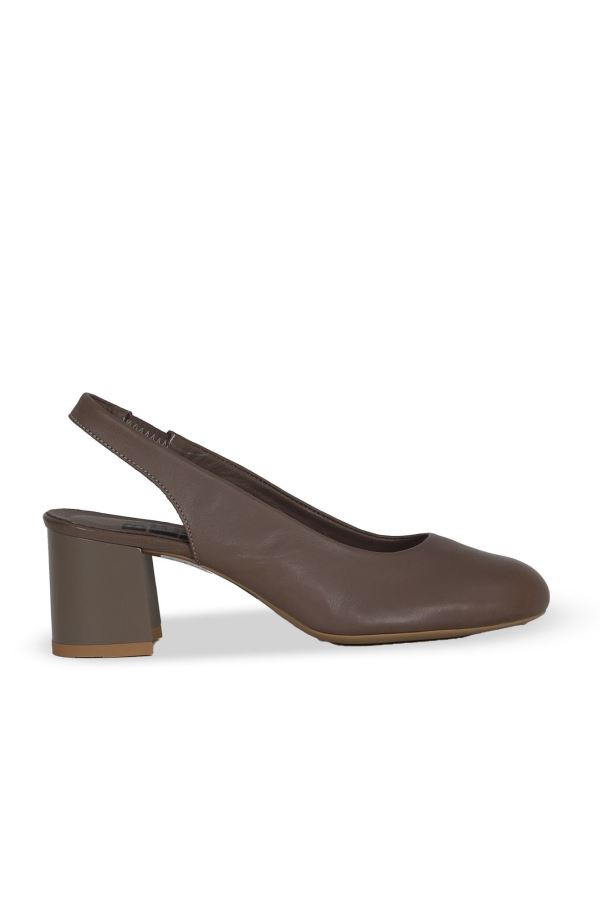 Gri Deri Kadın Topuklu Ayakkabı