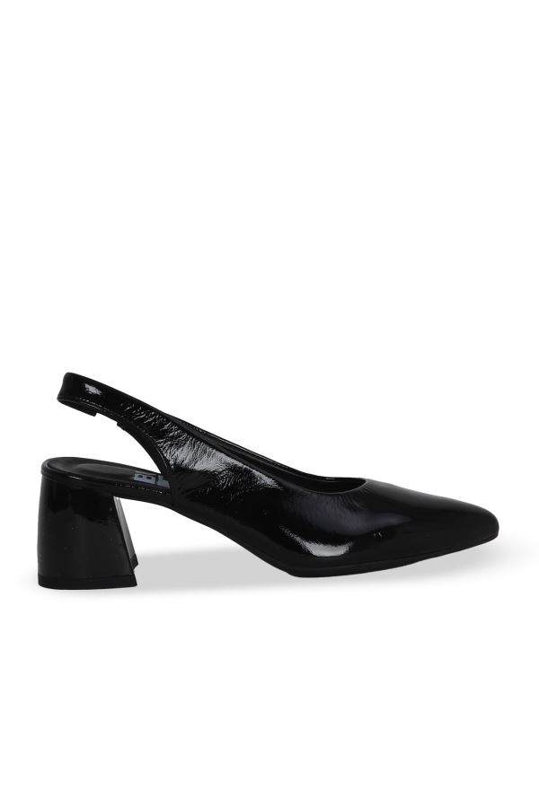 Siyah Kırışık Rugan Kadın Topuklu Ayakkabı
