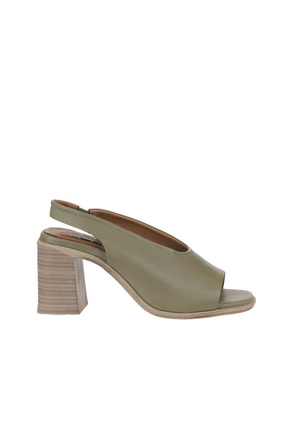 Yeşil Deri Kadın Topuklu Sandalet