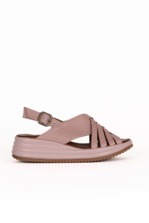 Gül Kurusu Deri Kadın Dolgu Topuklu Sandalet