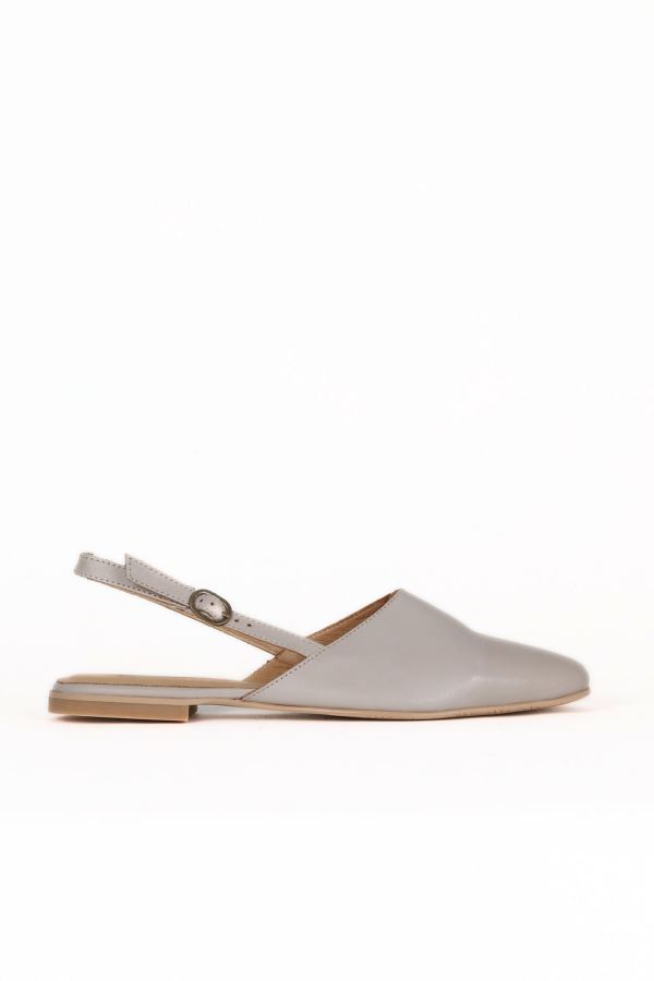 Gri Deri Kadın Topuklu Sandalet