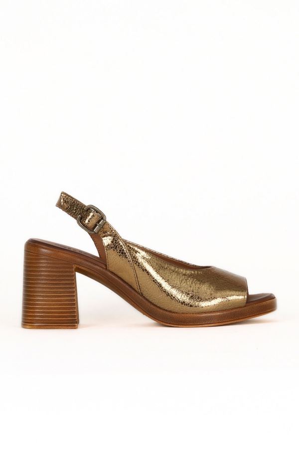Bronz Deri Kadın Topuklu Sandalet