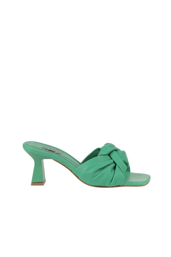 Yeşil Koyu Deri Kadın Topuklu Terlik 