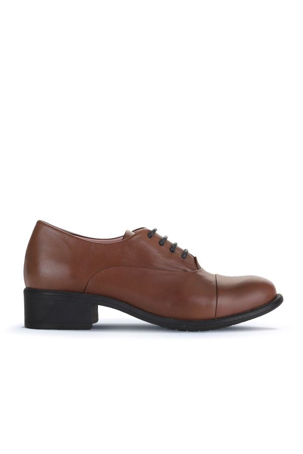 Kahverengi Deri Kadın Klasik Ayakkabı 