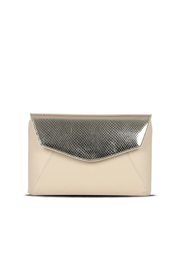 Bej Deri-Altın Yılan Kadın Kol Çantası