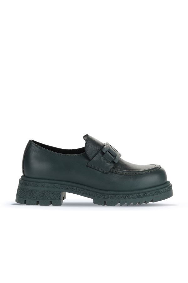 Yeşil Deri Kadın Loafer
