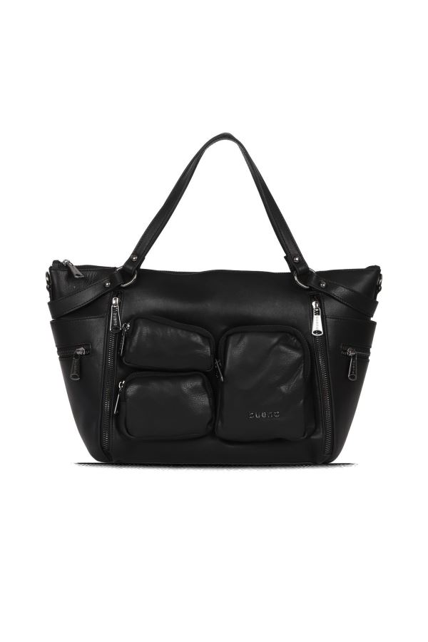 Siyah Deri Kadın Omuz Çantası 