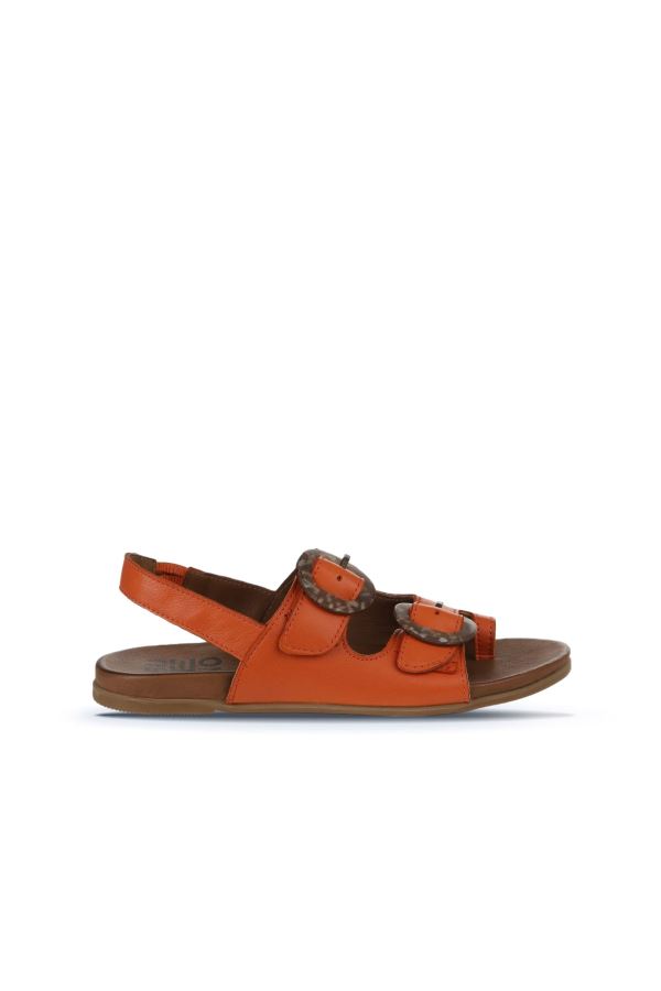 Turuncu Deri Kadın Parmak Arası Sandalet 