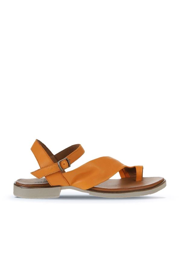 Turuncu Deri Kadın Parmak Arası Sandalet 
